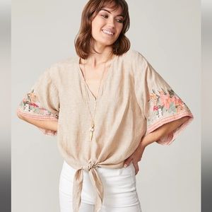 Linen embroidered kimono top